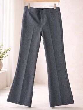 Zara Women's Pants Size M Charcoal Gray High Waist Flare Knit Trousers Stretch